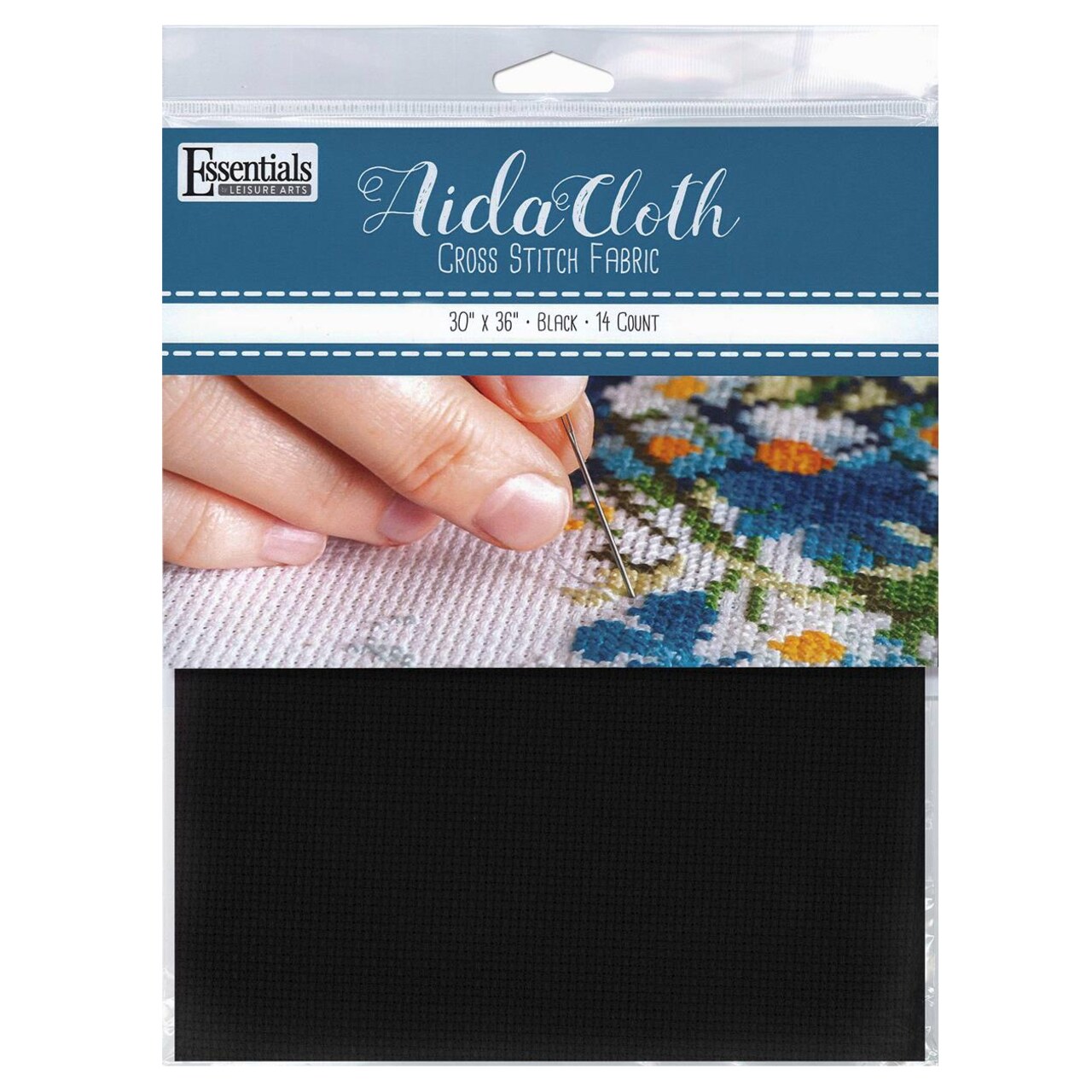 Essentials By Leisure Arts Aida Cloth, 14 count, 30" x 36", Black cross stitch fabric for embroidery, cross stitch, machine embroidery and needlepoint